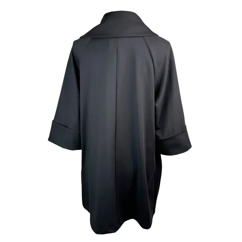 Insight New York Cowl Neck Ponte Knit Swing Coat Jacket Black Mid-Length  12